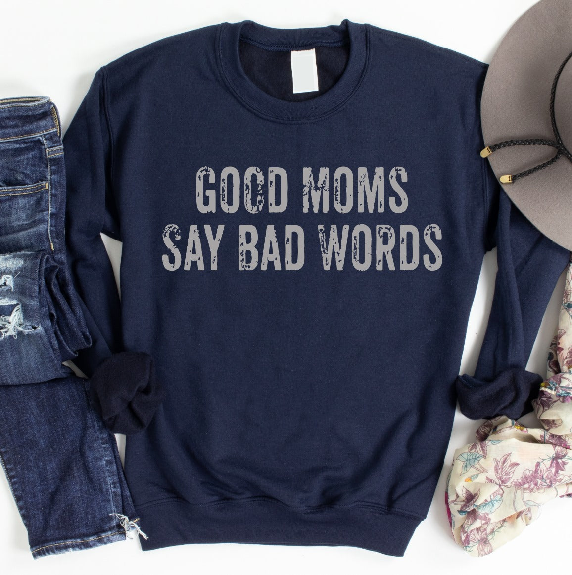 Good Moms Say bad words navy SWEATSHIRT