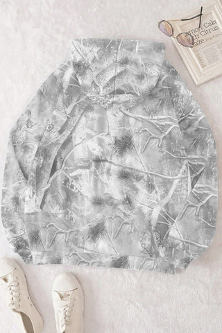 Gray Camouflage Maple Leaf Print Kangaroo Pocket Oversized Hoodie