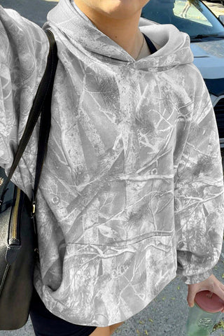 Gray Camouflage Maple Leaf Print Kangaroo Pocket Oversized Hoodie