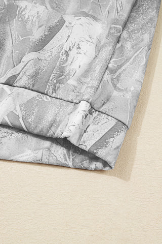 Gray Camouflage Maple Leaf Print Kangaroo Pocket Oversized Hoodie