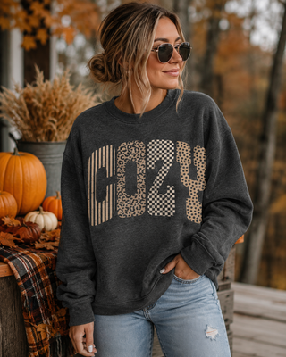 COZY PATTERN - DARK HEATHER GREY SWEATSHIRT/TEE