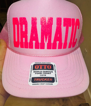 3D Glitter Puff Pink Vinyl Dramatic on a Pink Foam Trucker Hat