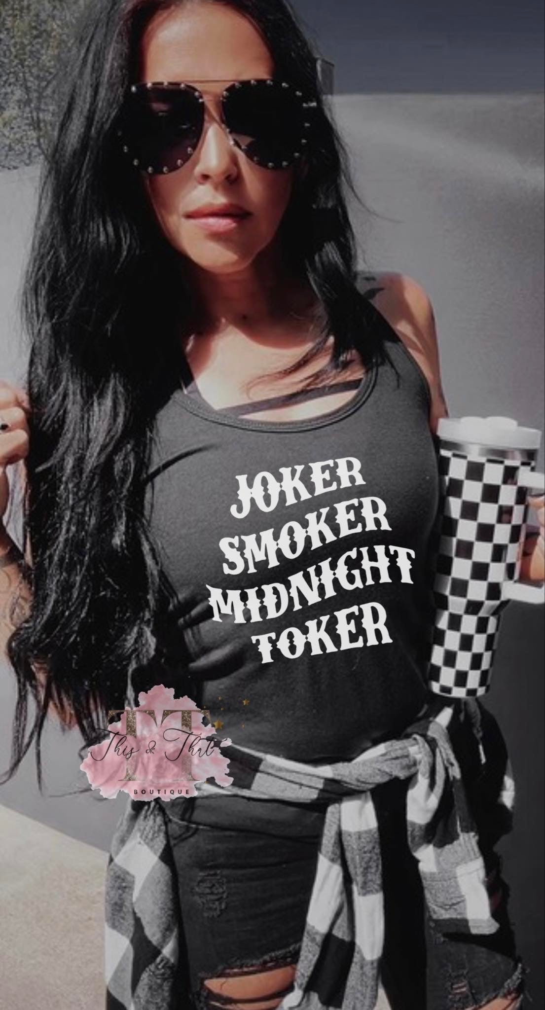 Joker Smoker Midnight Toker on Black Tank