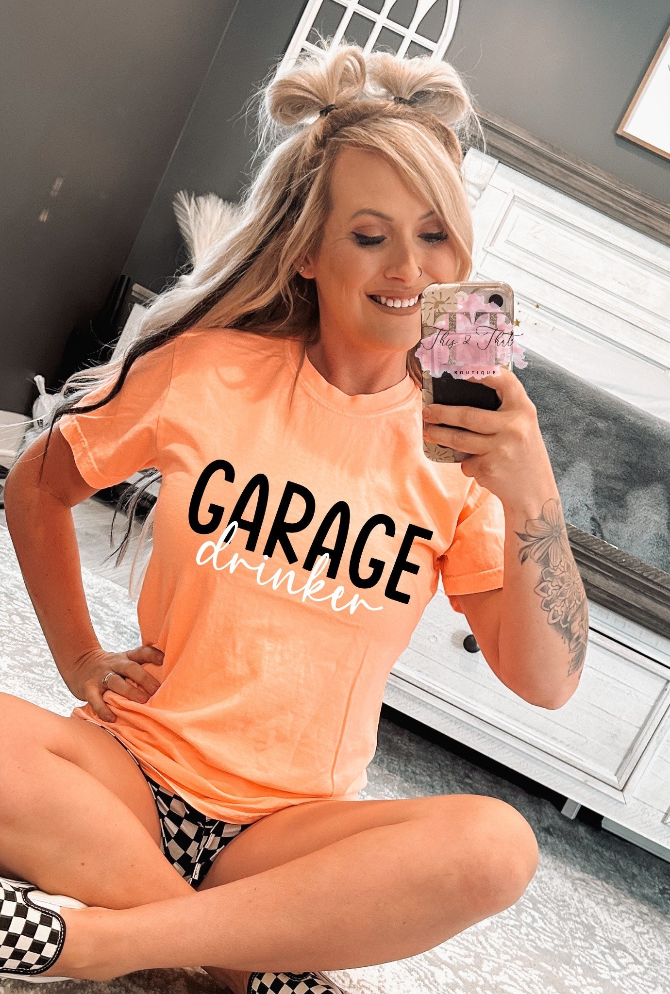 Garage Drinker on Neon Cantaloupe Comfort Color