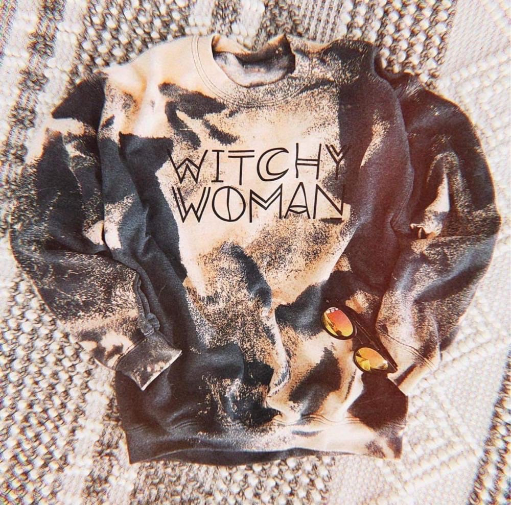 Witchy Woman on Bleached Sweatshirt