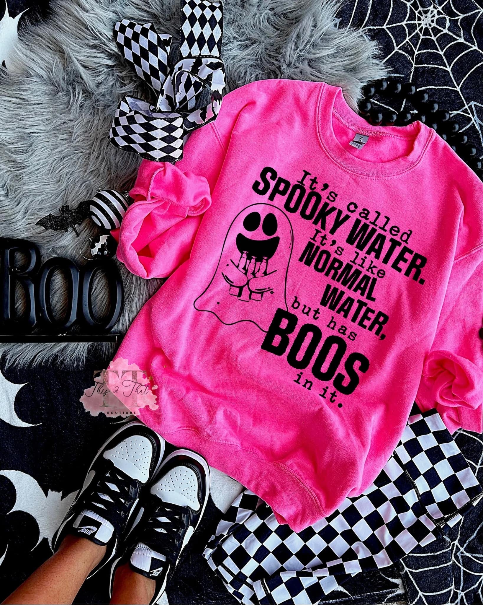 Spooky Water on Gildan Safety Pink Sweatshirt