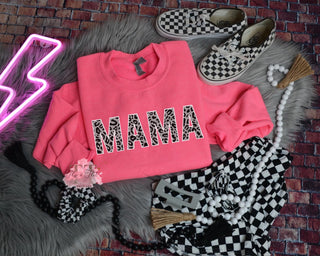 Leopard Mama on a Safety Pink Sweatshirt