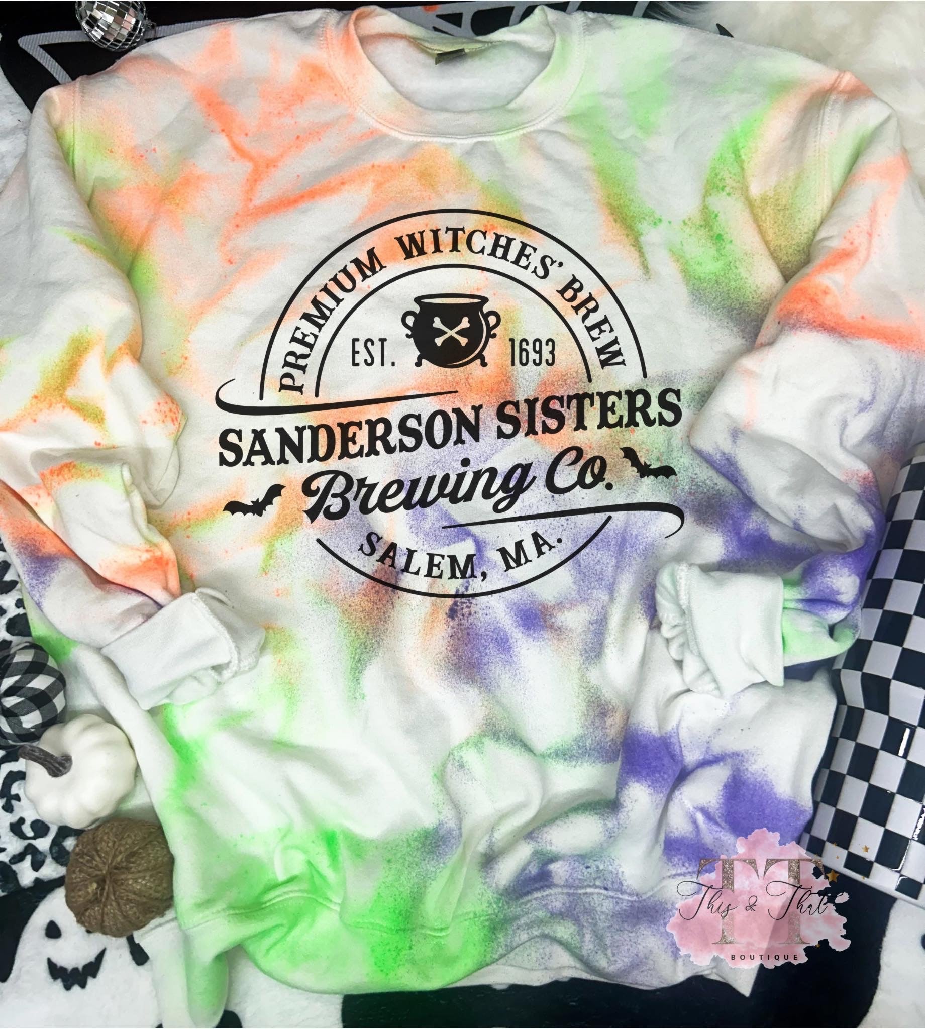 Sanderson Sisters Brewing Co. on Tie Dye Sweatshirt