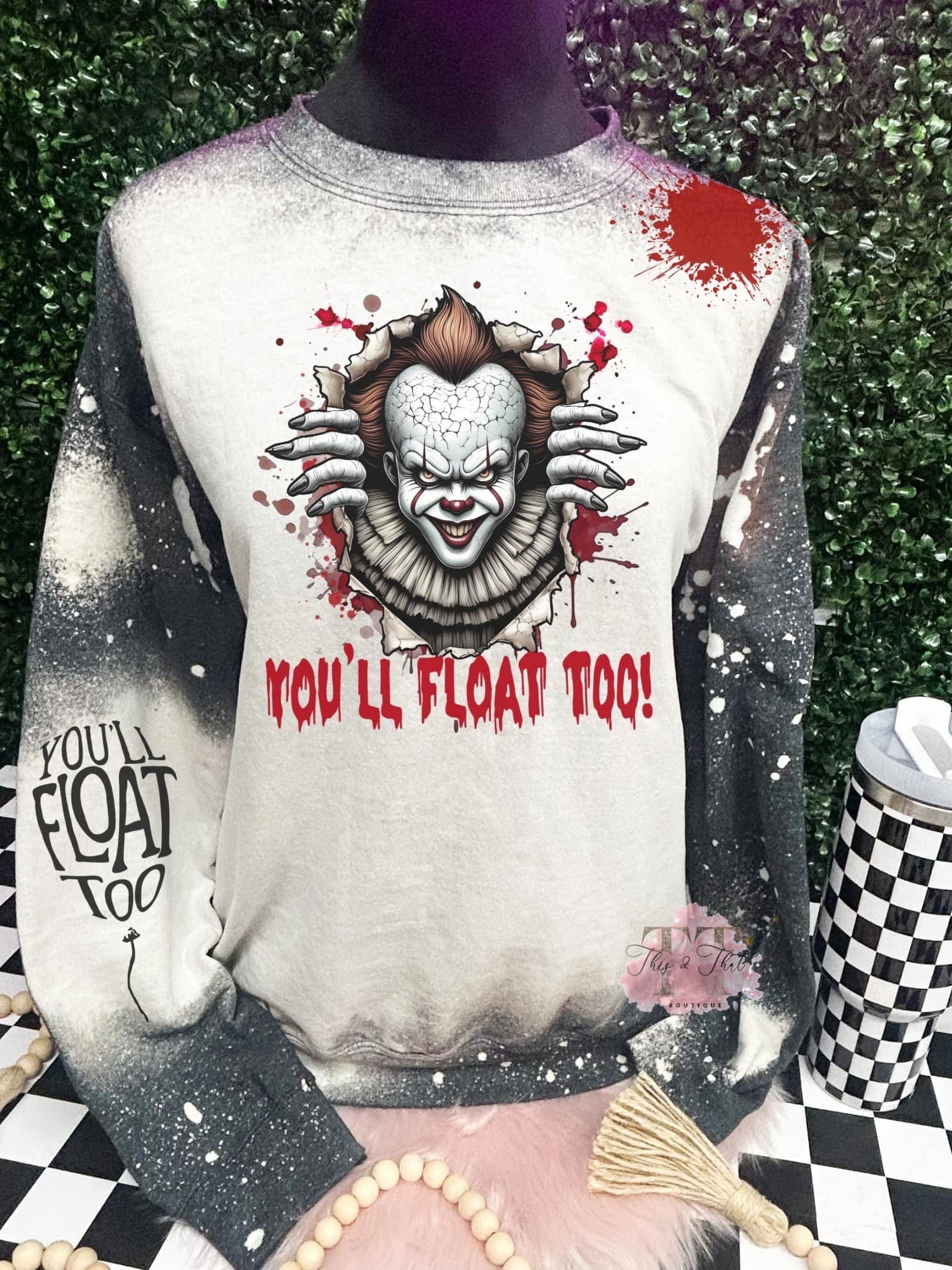 You'll Float Too! on a Bleached Gildan Dark Heather Sweatshirt