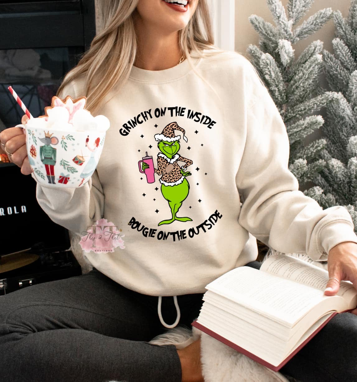 Grinchy on the Inside on Sand Sweatshirt