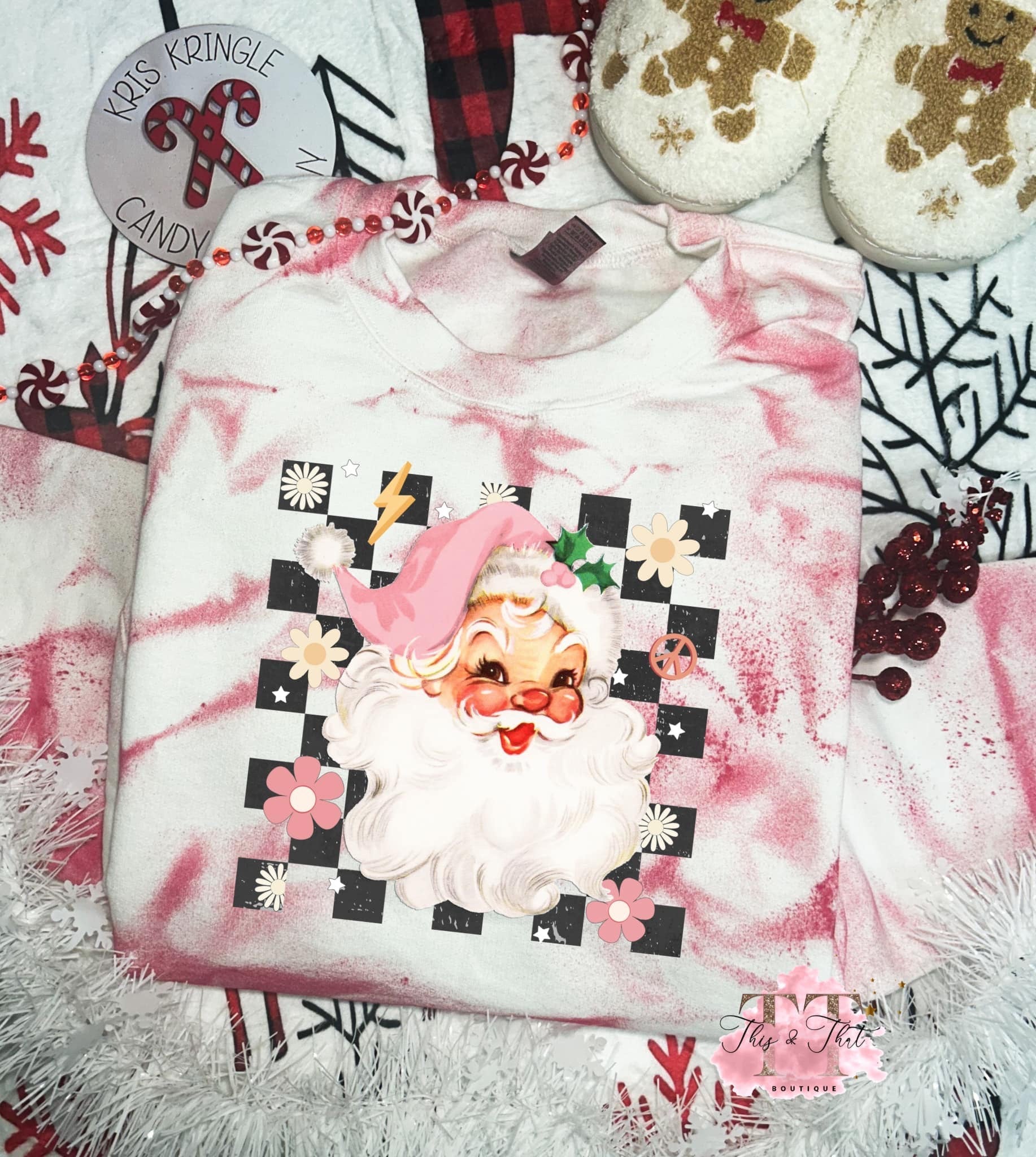 Vintage Santa on a Hand Dyed White Sweatshirt