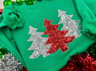 Pre Order! Sequin Christmas Tree Trio Green pullover