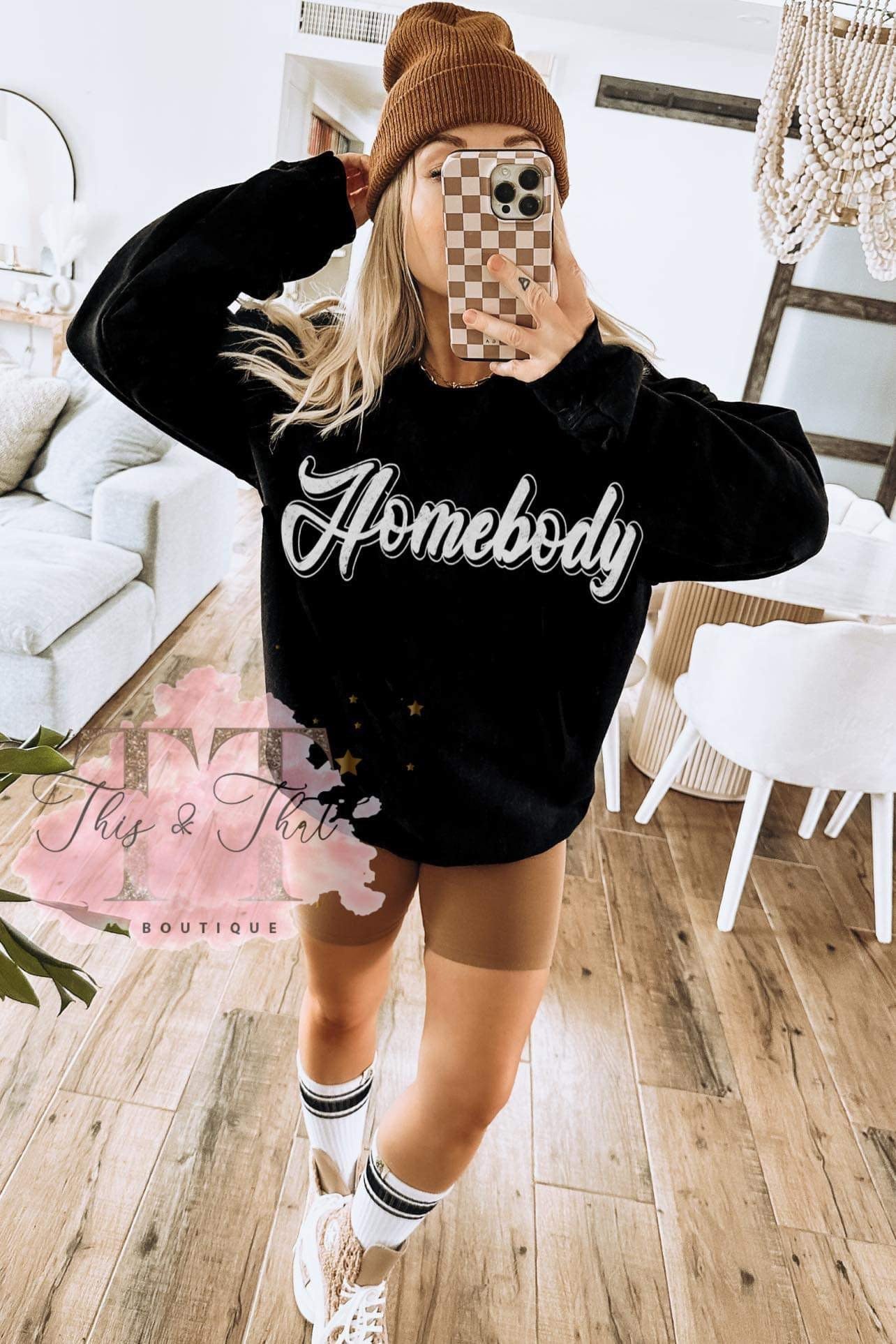 Homebody on Black Sweatshirt