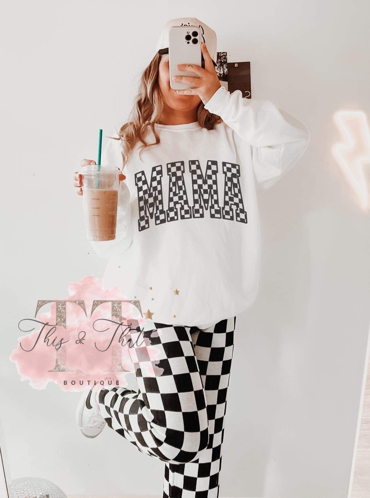 White Checkered Mama Sweatshirt