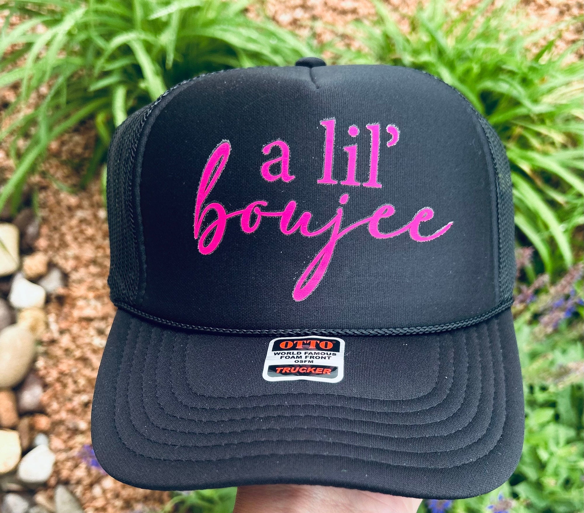 A Lil Boujee DTF Printed Black Trucker Hat