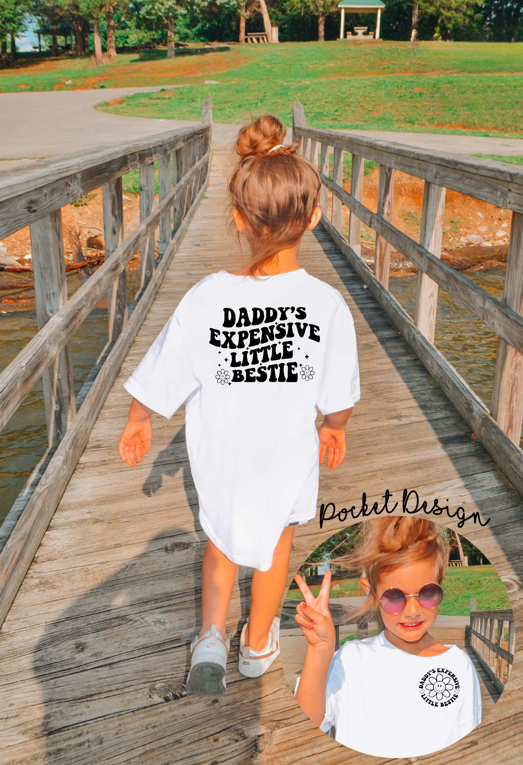Daddy's Expensive Little Bestie/White (with pocket design) Sweatshirts also available