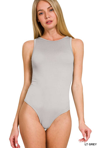Boat Neck Microfiber Sleeveless Bodysuit: SANDBEIGE-L