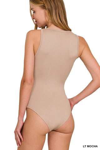 Boat Neck Microfiber Sleeveless Bodysuit: SANDBEIGE-XL