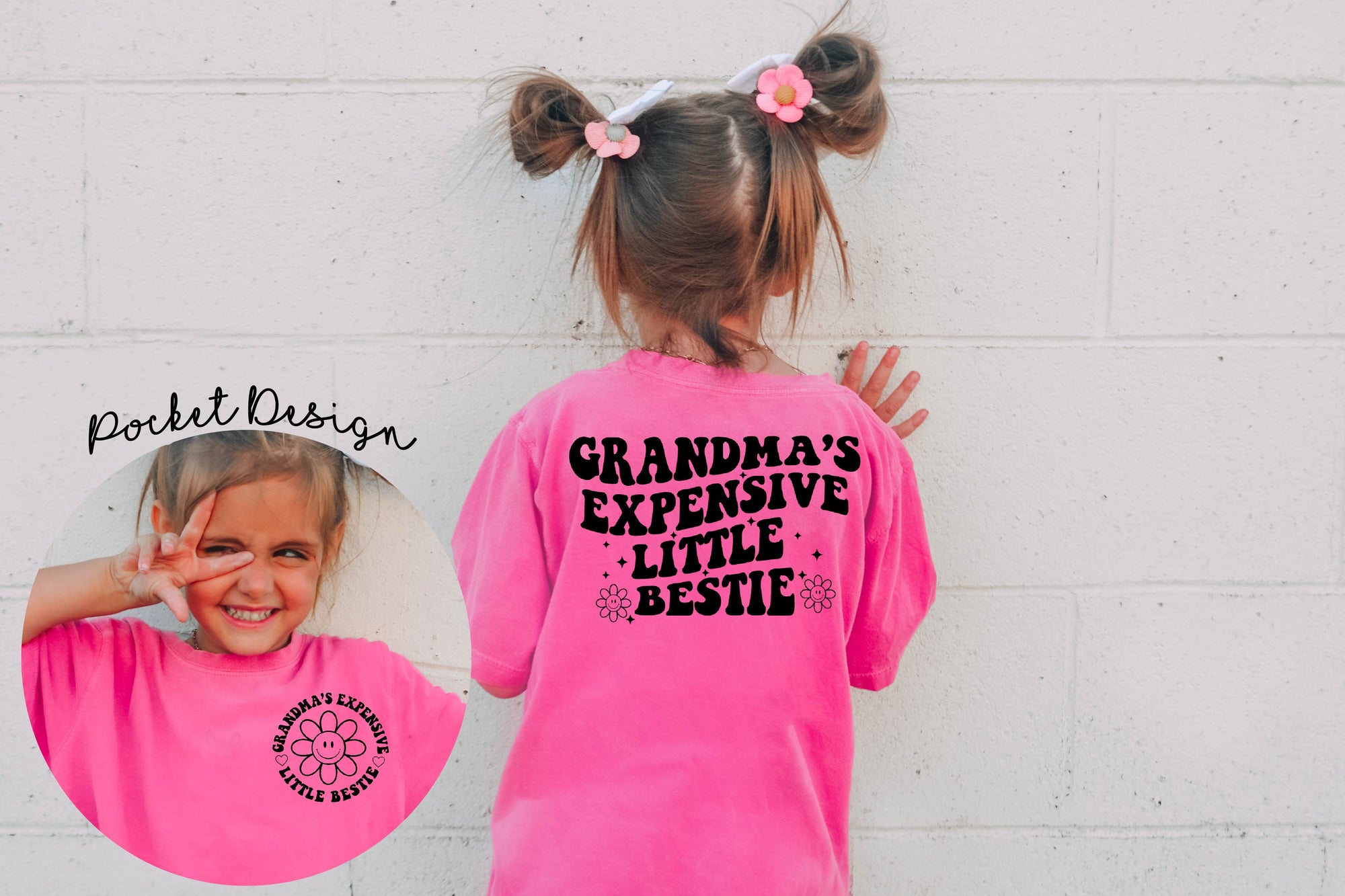 Grandma's Expensive Little Bestie/Pink (with pocket design) Sweatshirts also available