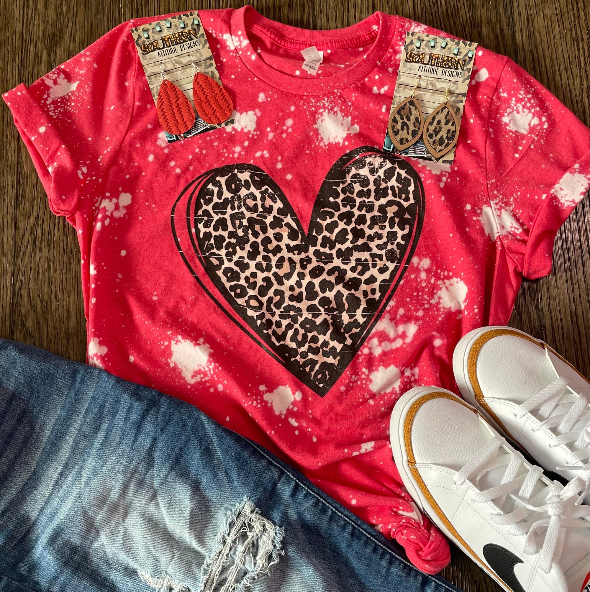 Bleached & Distressed Leopard Heart Tee