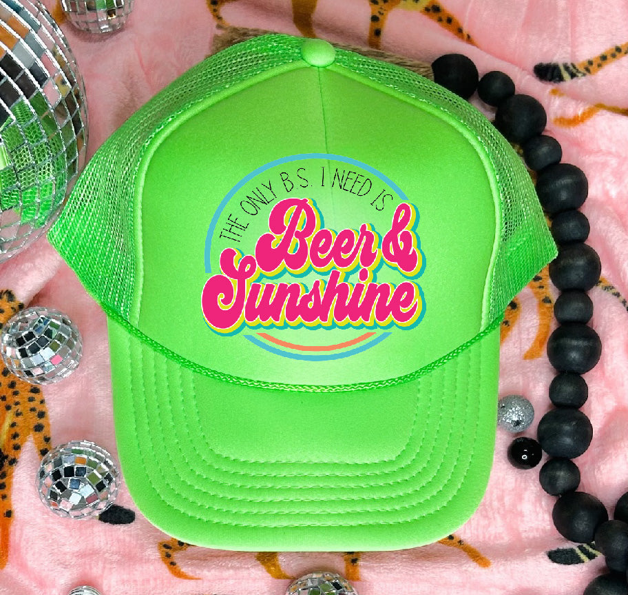 Only BS I Need DTF Printed Neon Green Trucker Hat