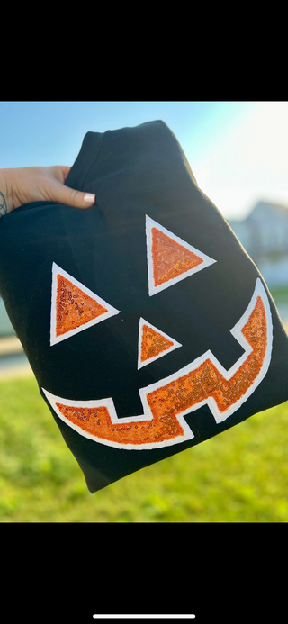 sequin pumpkin face pullover