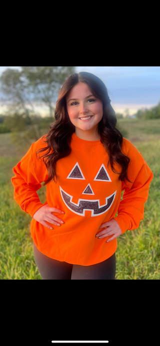 sequin pumpkin face pullover