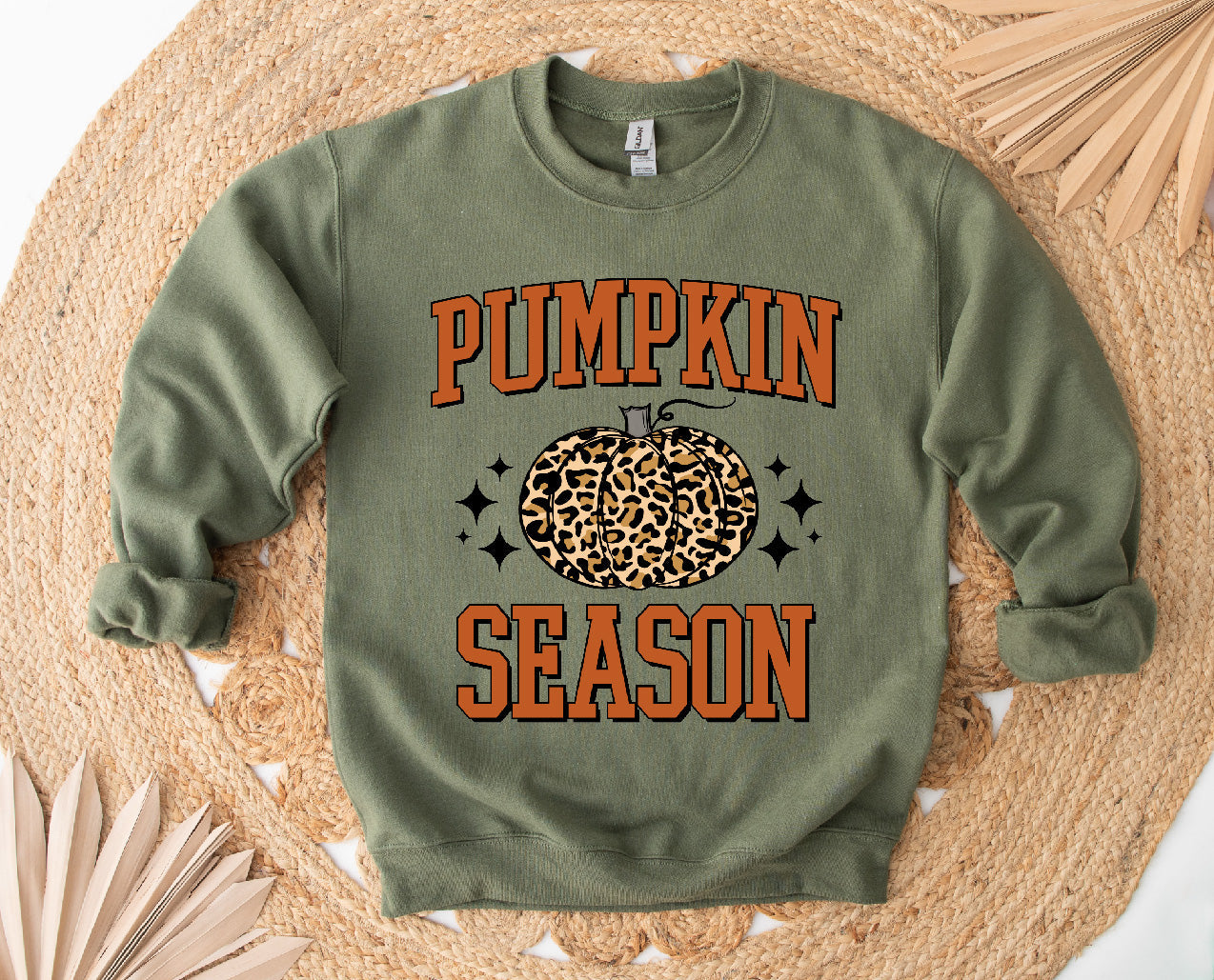 Pumpkin Season on a Military Green Sweatshirt