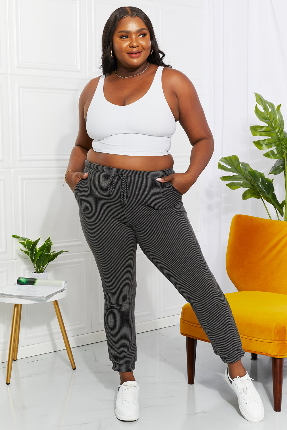 Blumin Apparel Full Size Easy Living Ribbed Joggers - This & That Boutique